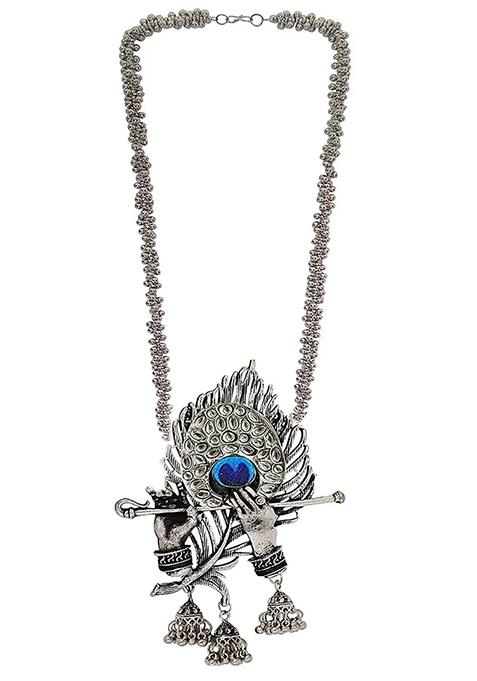 Oxidised Morpankh Murli Necklace With Bracelet And Earrings