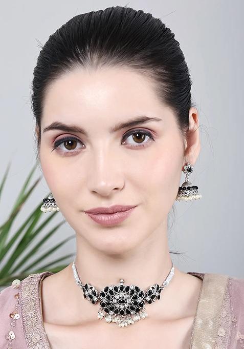 Black And White Square Stone Choker Set