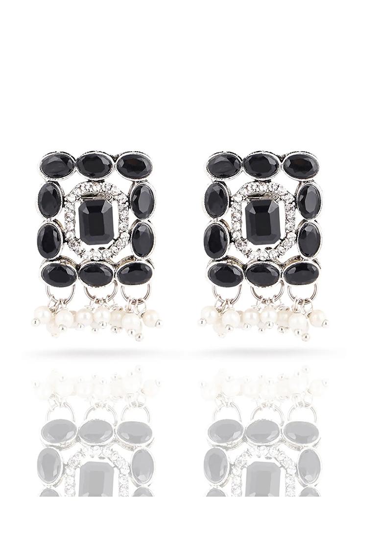 Black Square White Small Beads Choker Set