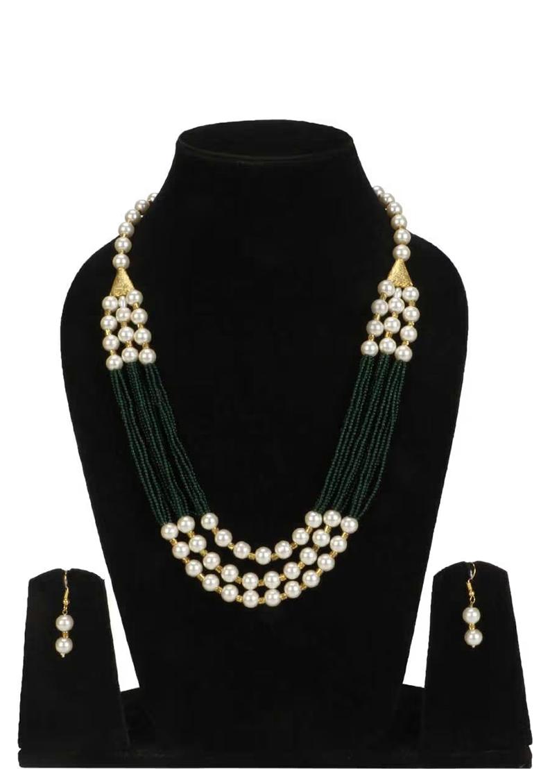 White And Green Beads Multi Layer Necklace