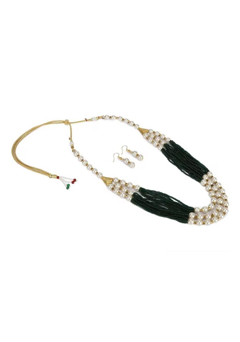 White And Green Beads Multi Layer Necklace