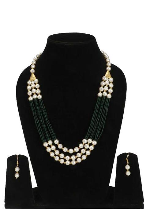 White And Green Beads Multi Layer Necklace