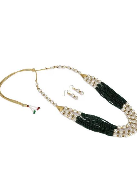 White And Green Beads Multi Layer Necklace