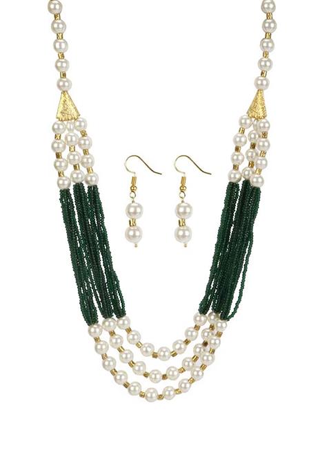 White And Green Beads Multi Layer Necklace