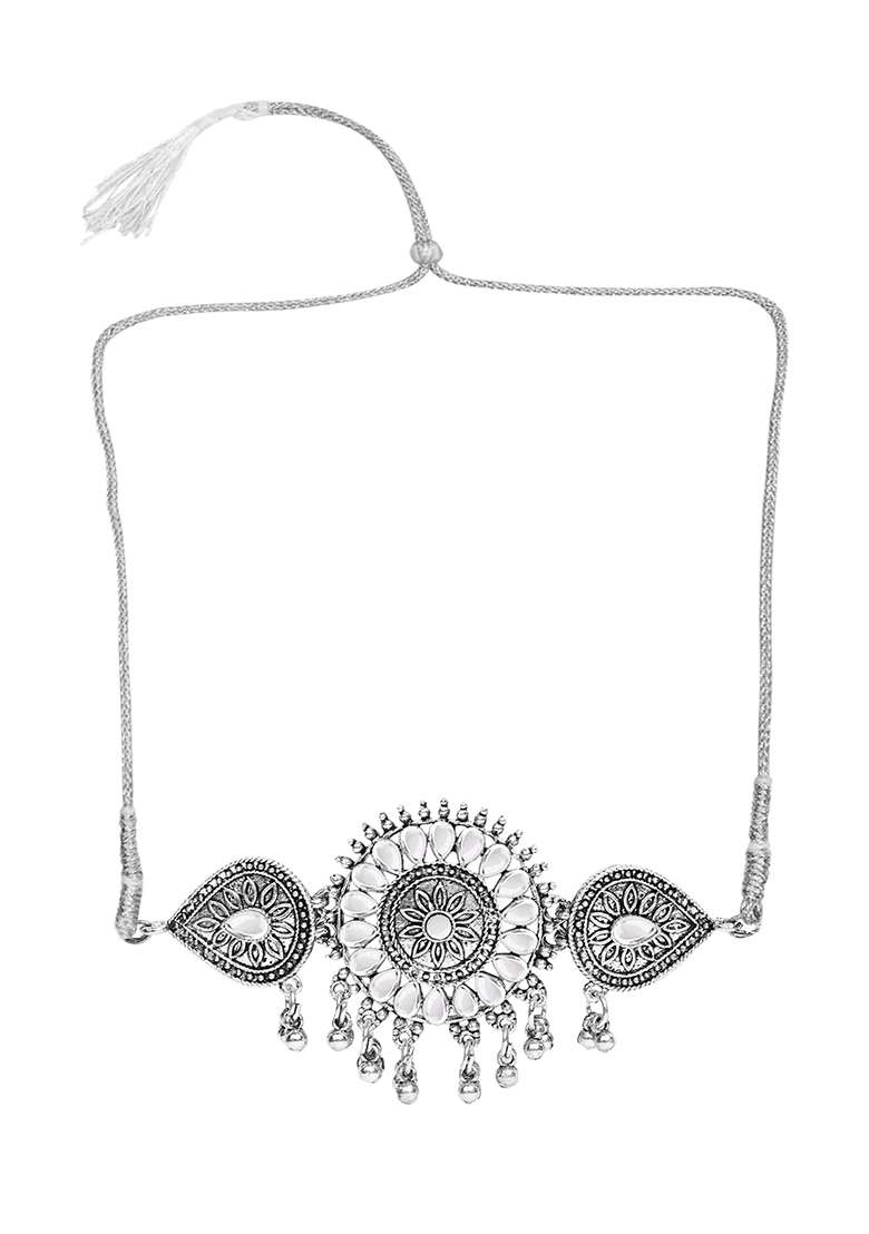 Gs Silver Chakri Choker Set - Indya