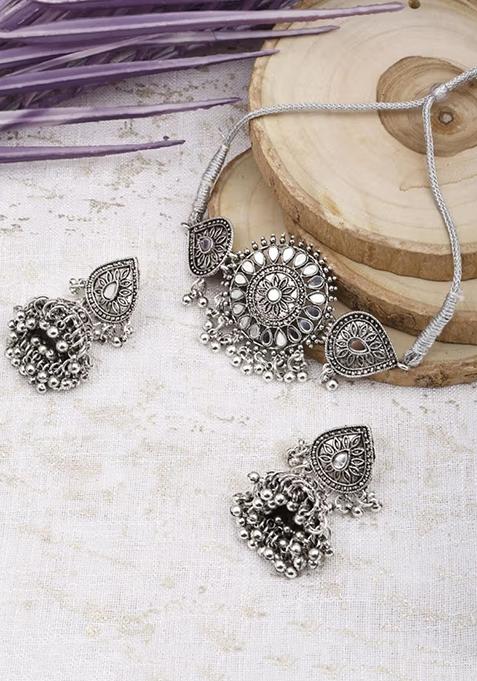 Gs Silver Chakri Choker Set