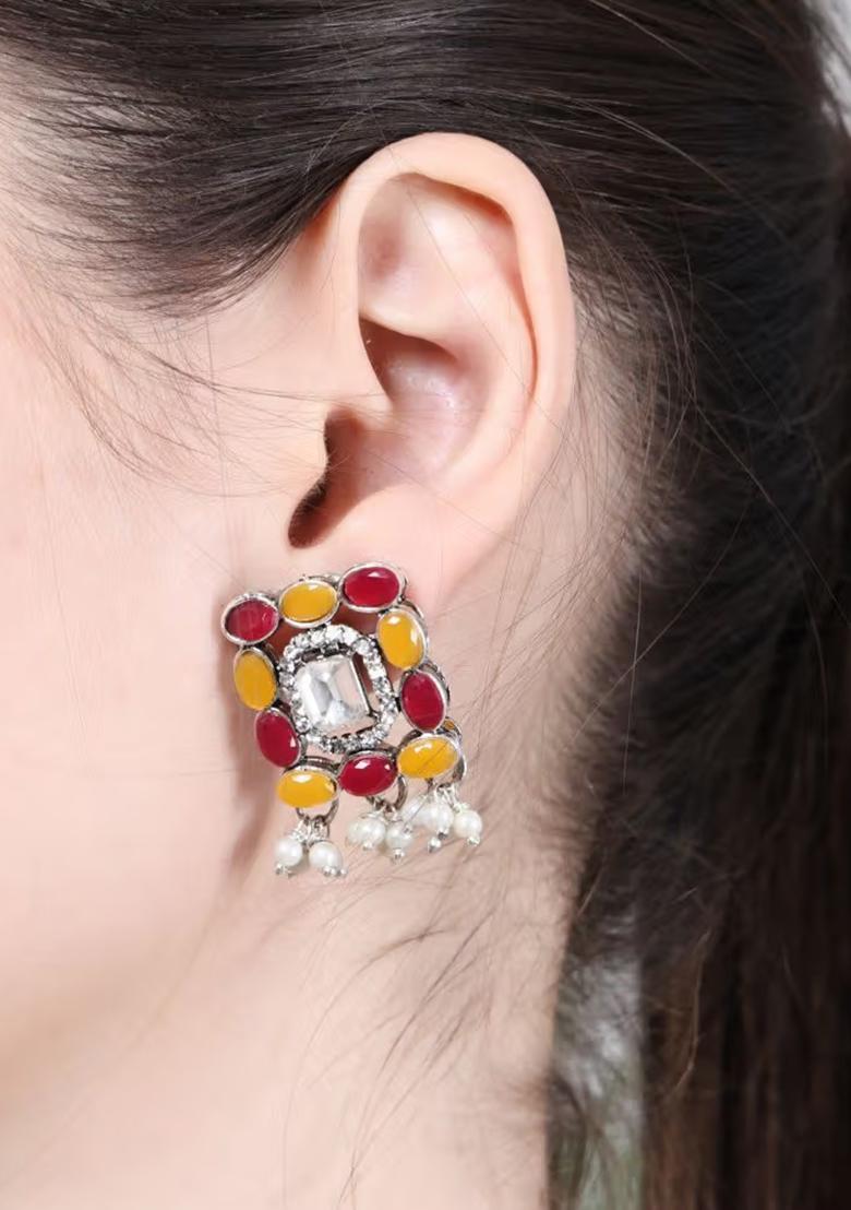 Maroon And Yellow Oval Stones Choker Set