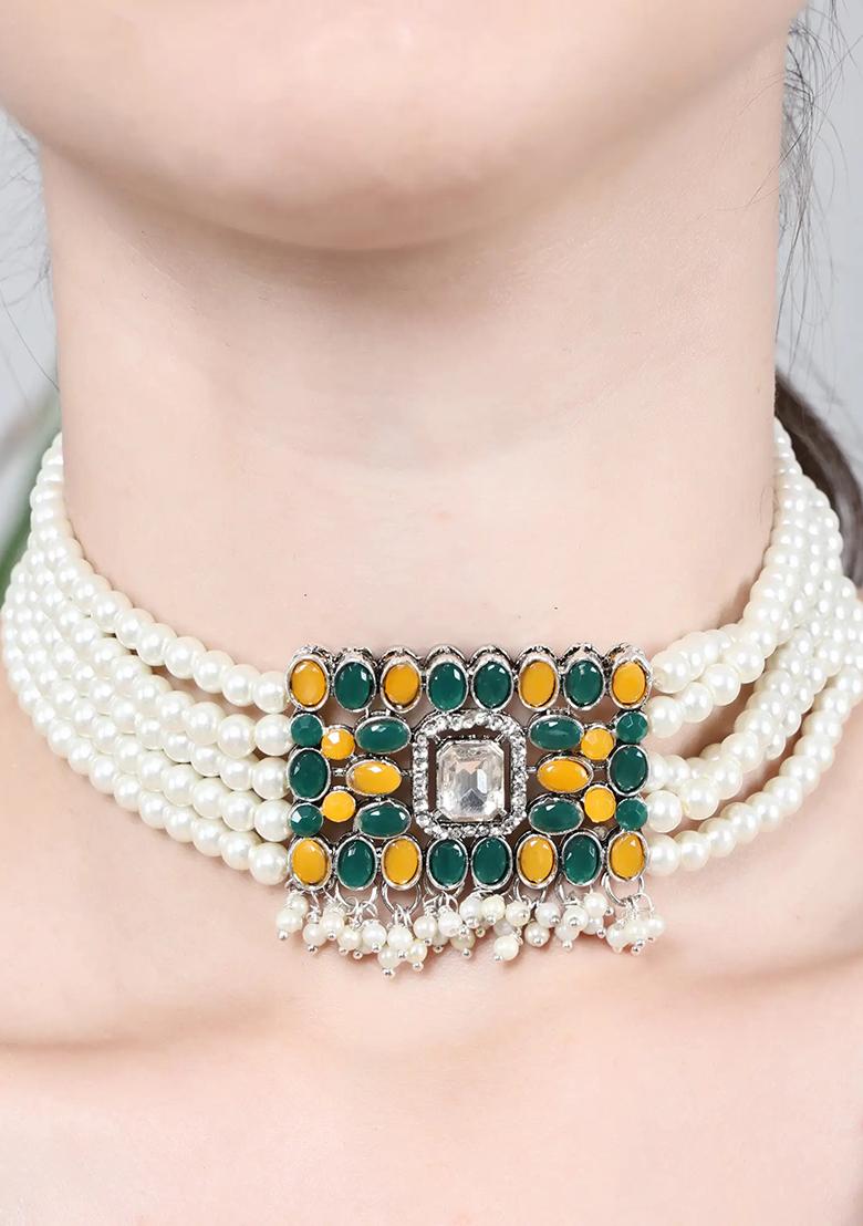 Green Yellow Oval Stone Choker Set