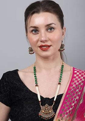 Red Green Laxmi Pendant White Beads Necklace