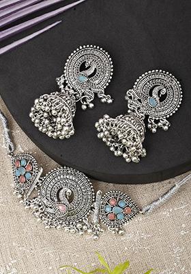 Gs Pink Blue Peacock Choker Set