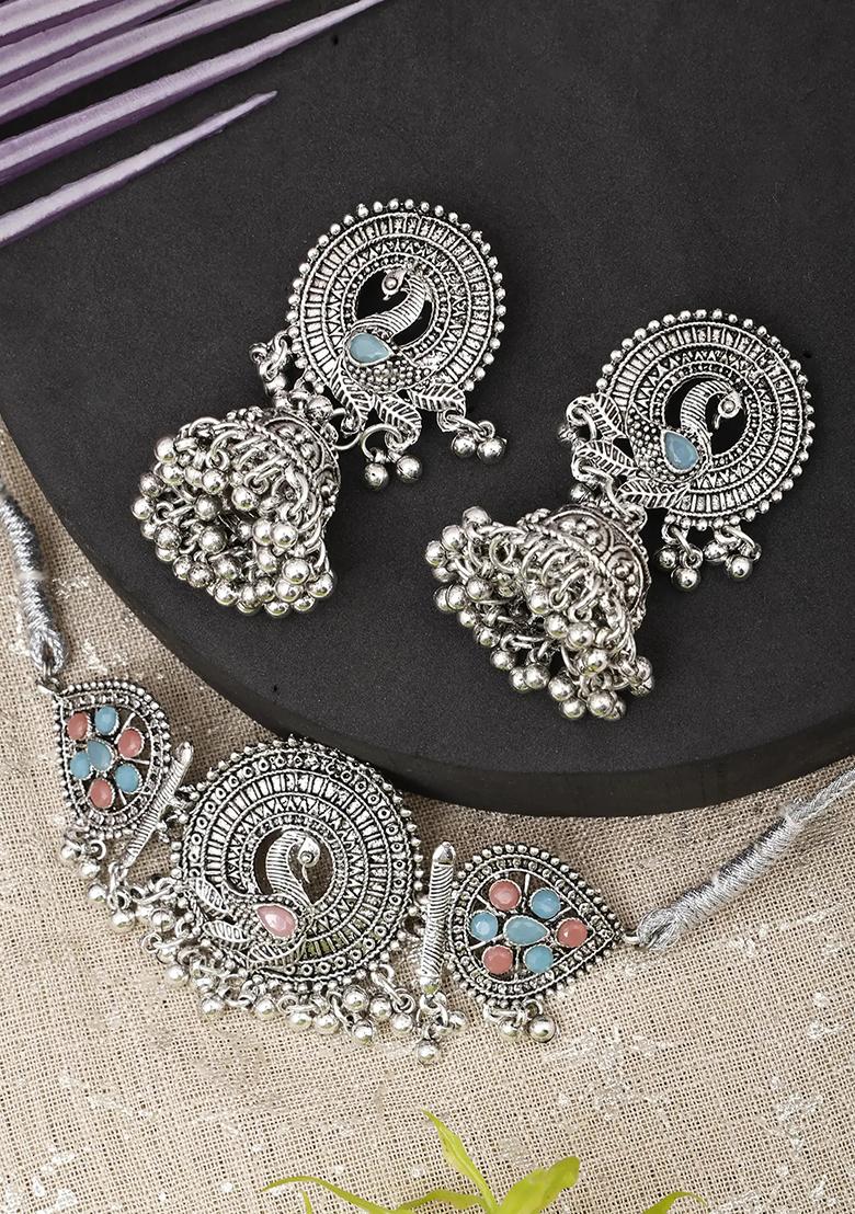 Gs Pink Blue Peacock Choker Set