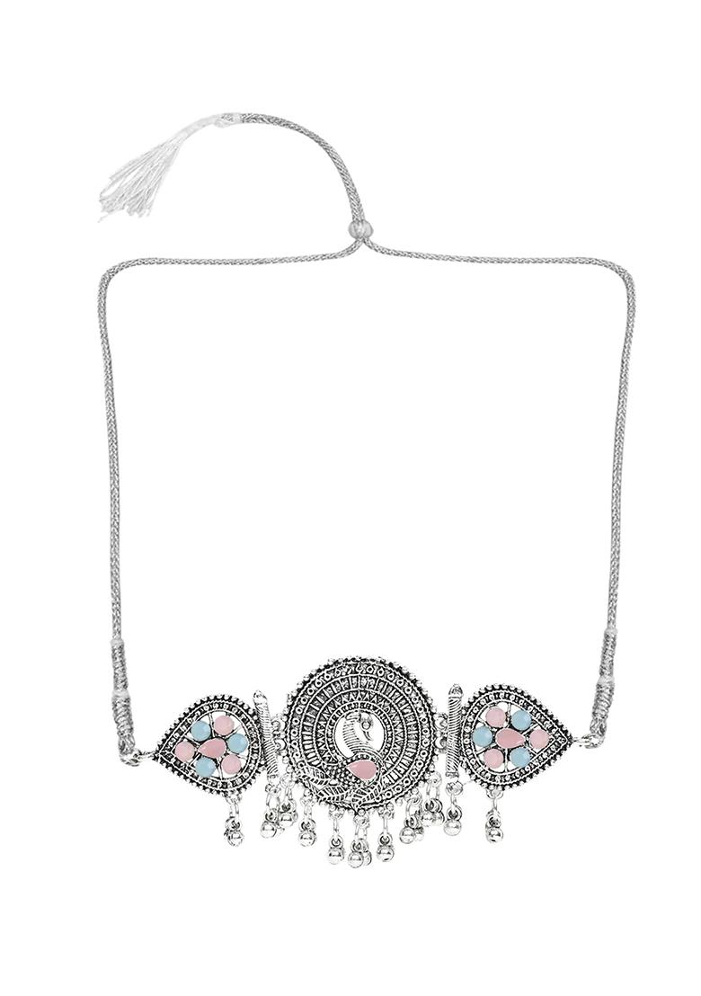 Gs Pink Blue Peacock Choker Set