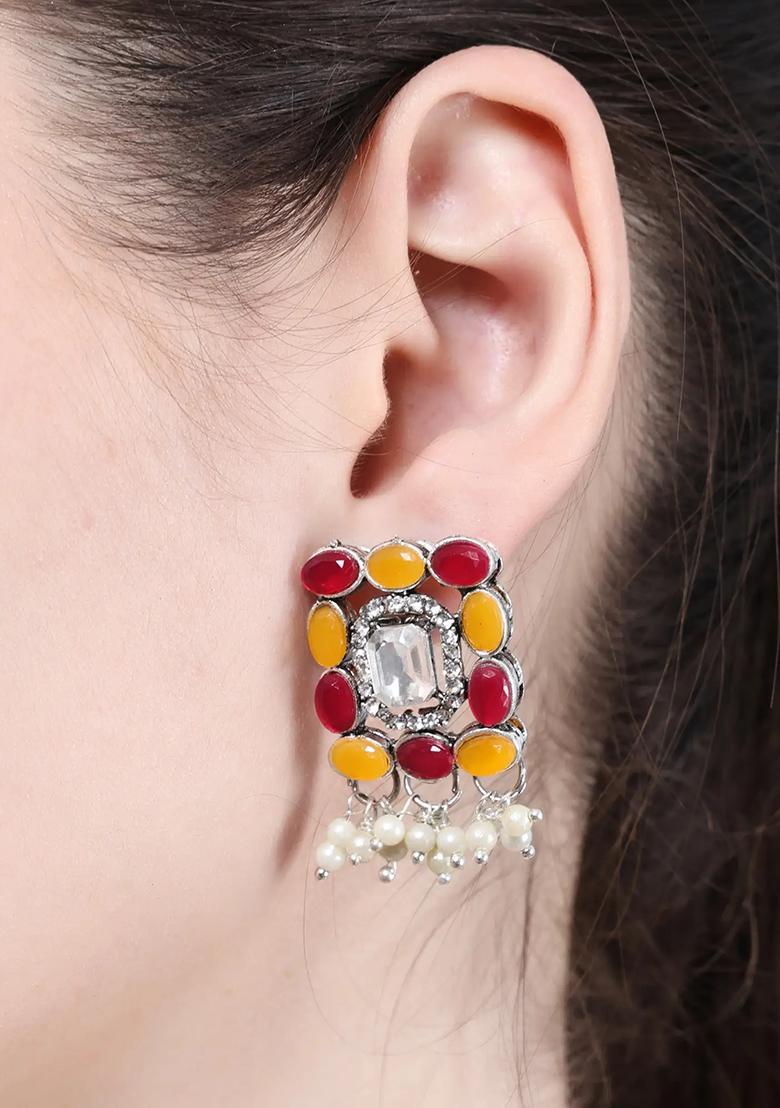 Yellow Red Oval Stone Pendant Choker Set