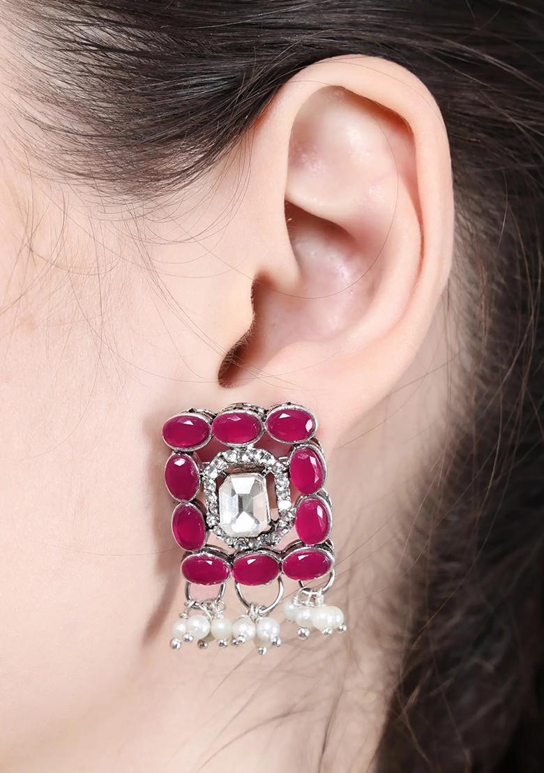 Maroon Oval Stone Pendant Choker Set