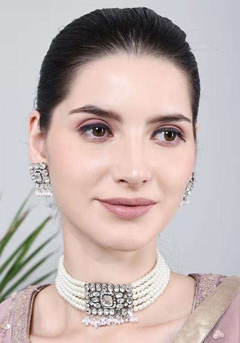 White Oval Stone Choker Set