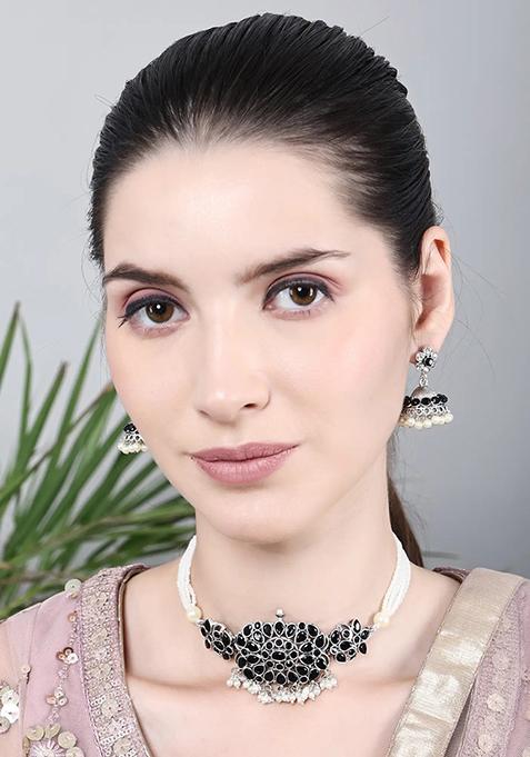 Black Stone Drop Oval Choker Set