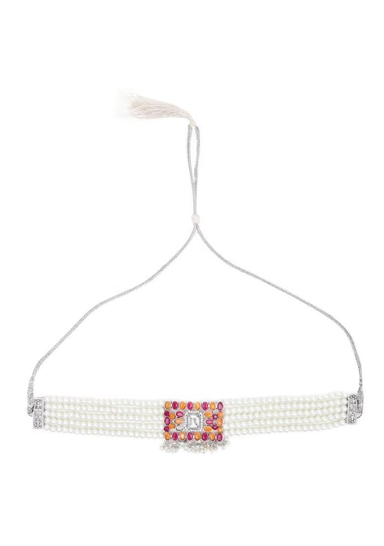 Yellow Maroon Oval Stone Rectangle Pendant Necklace Set