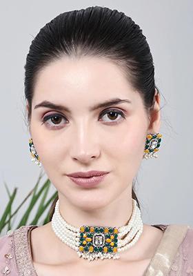 Green Yellow Oval Stone Rectangle Pendant Necklace Set