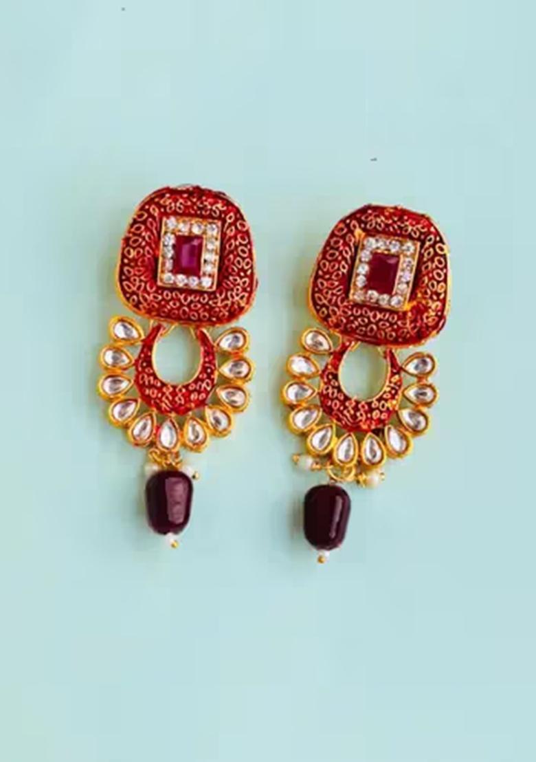 Red Square Beads Lakh Choker Set