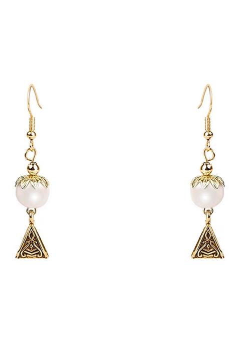 White And Golden Triangle Beads Rectangle Pendant Necklace Set