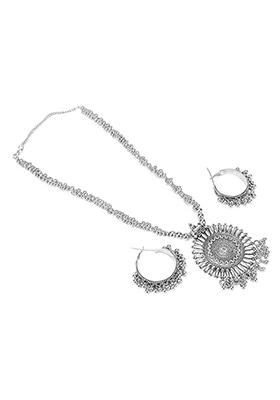 Silver Sun Oxidised Long Necklace