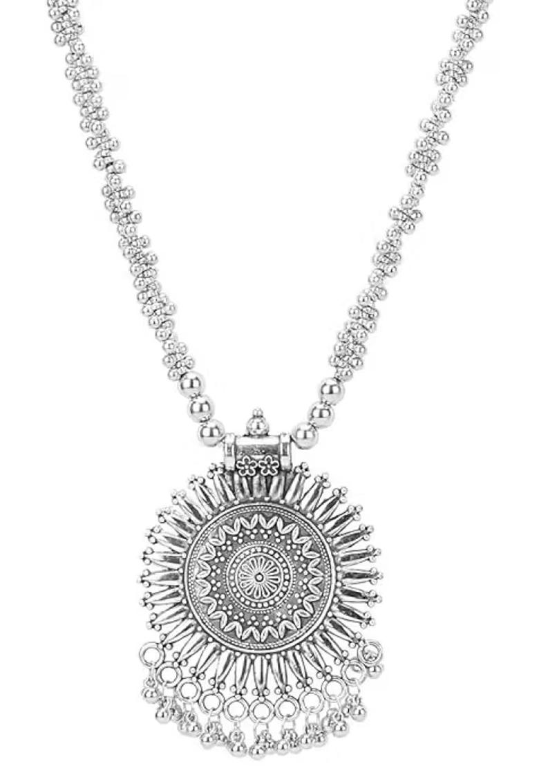 Silver Sun Oxidised Long Necklace