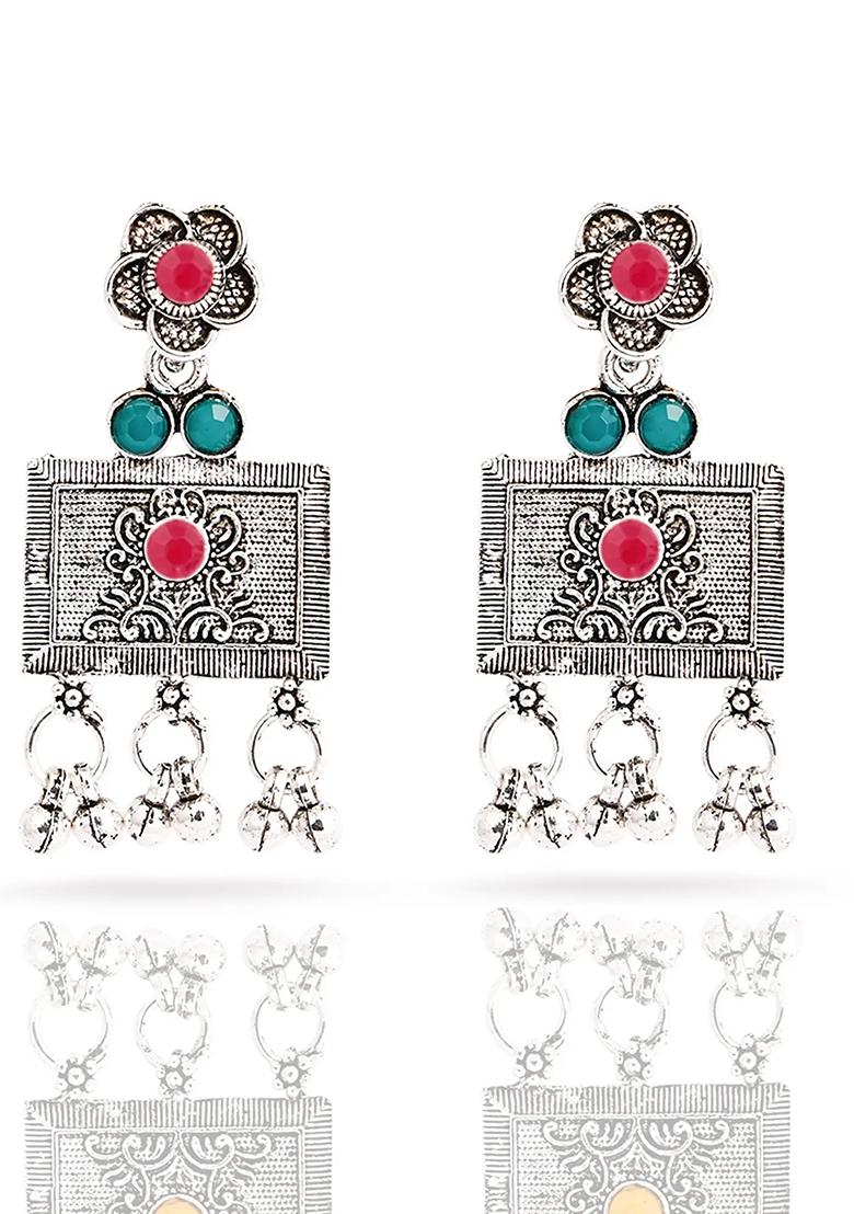 Gs Maroon Green Square Long Necklace Set