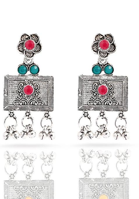 Gs Maroon Green Square Long Necklace Set