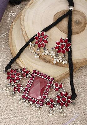 Maroon Big Rectangle Stone Choker