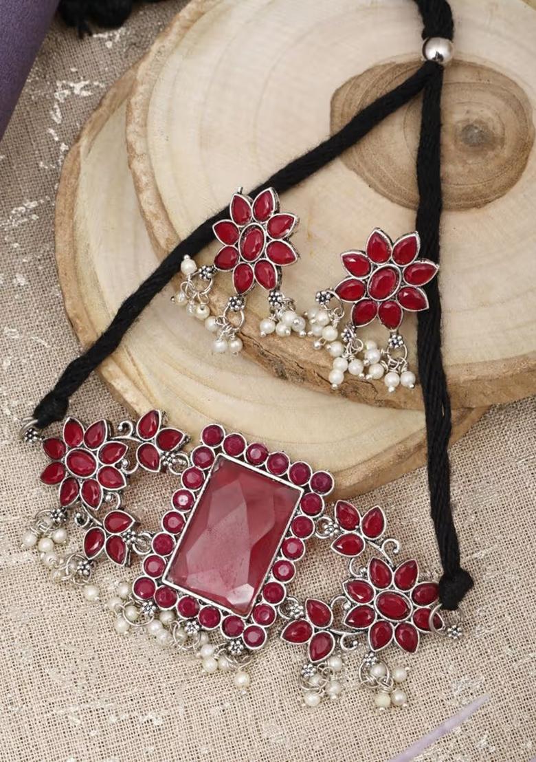 Maroon Big Rectangle Stone Choker