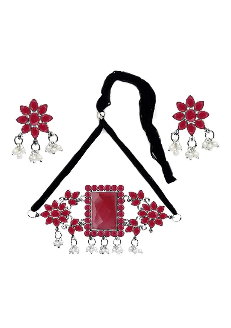 Maroon Big Rectangle Stone Choker