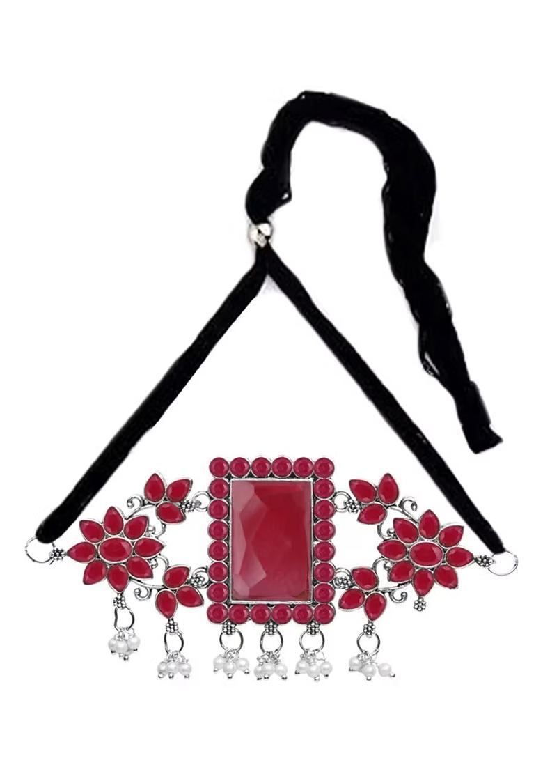 Maroon Big Rectangle Stone Choker