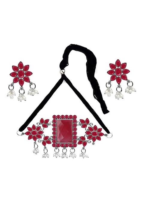 Maroon Big Rectangle Stone Choker