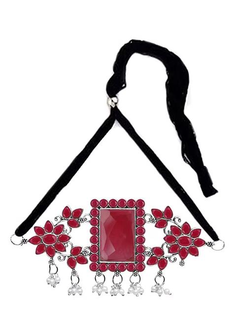 Maroon Big Rectangle Stone Choker