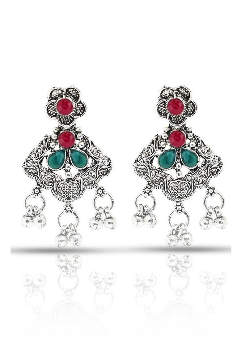 Gs Maroon Green V Long Necklace Set