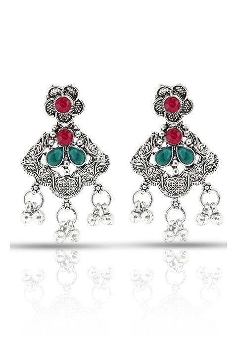 Gs Maroon Green V Long Necklace Set