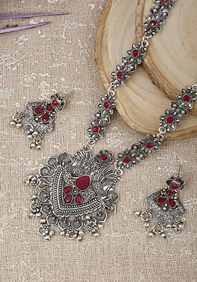 Gs Maroon V Long Necklace Set