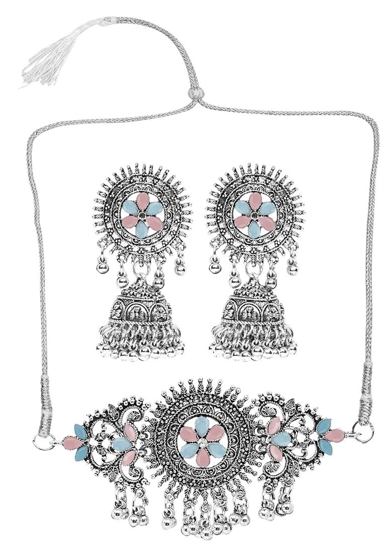 Gs Blue Pink Flower Choker