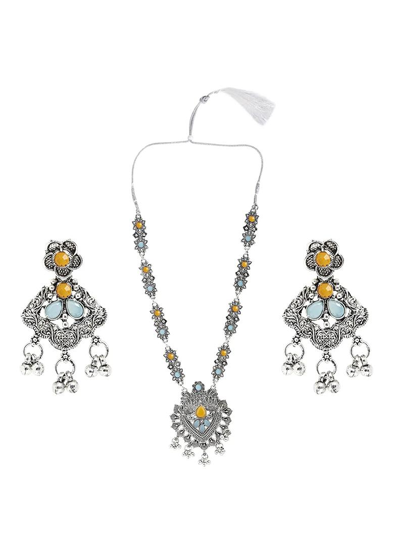 Gs Blue Yellow V Long Necklace Set