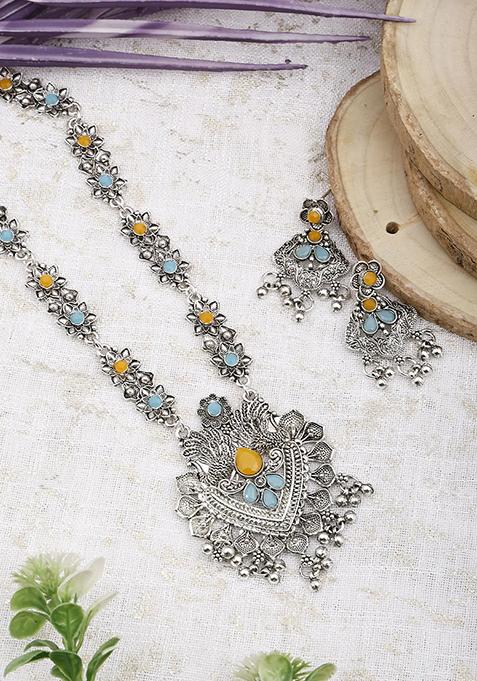 Gs Blue Yellow V Long Necklace Set