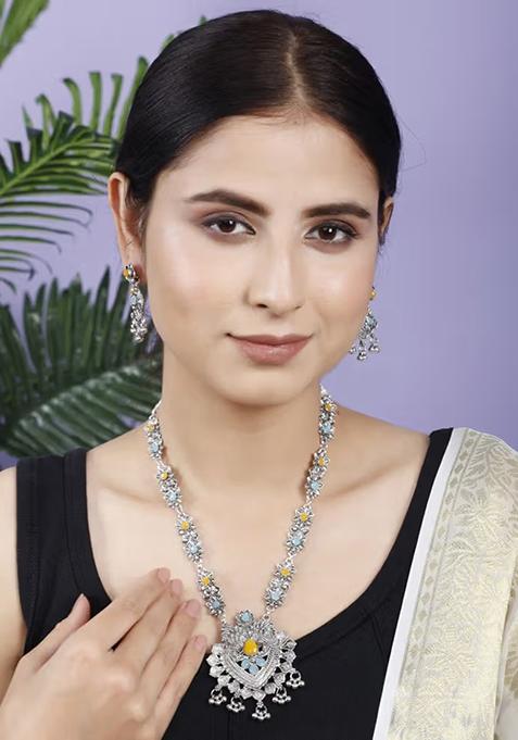 Gs Blue Yellow V Long Necklace Set