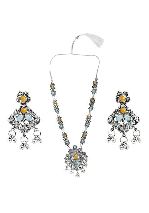 Gs Blue Yellow V Long Necklace Set