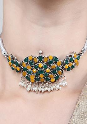 Green Yellow Oval Stones Oval Choker
