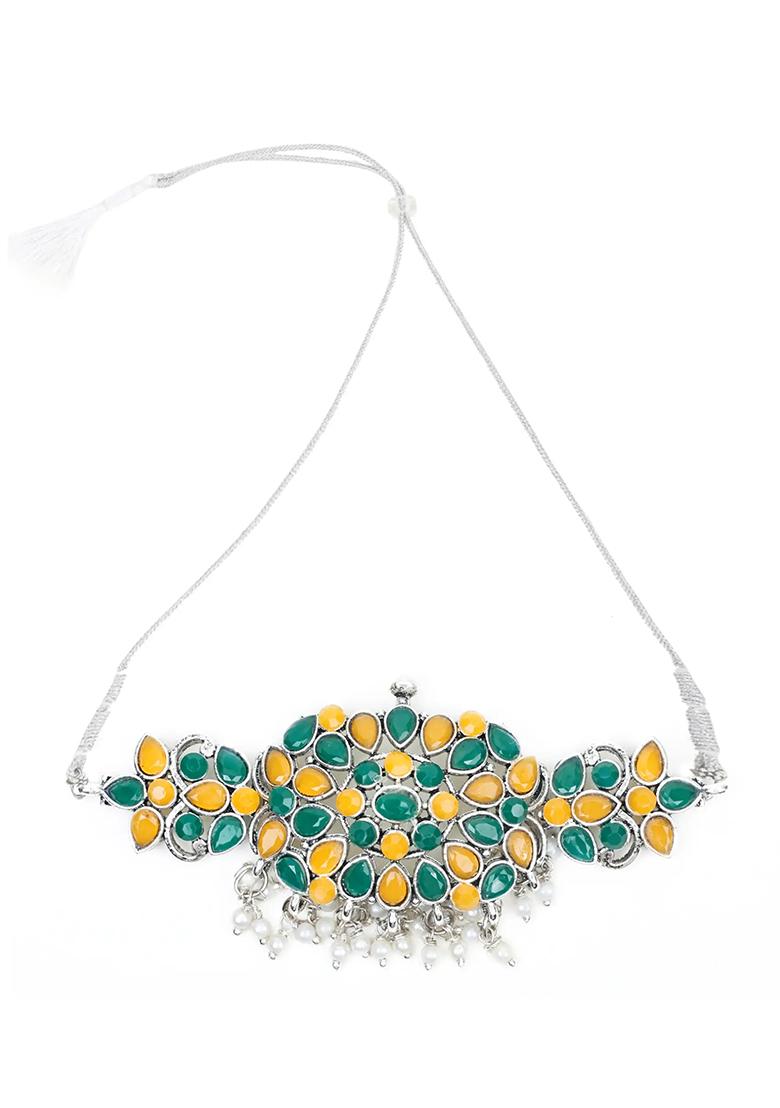 Green Yellow Oval Stones Oval Choker