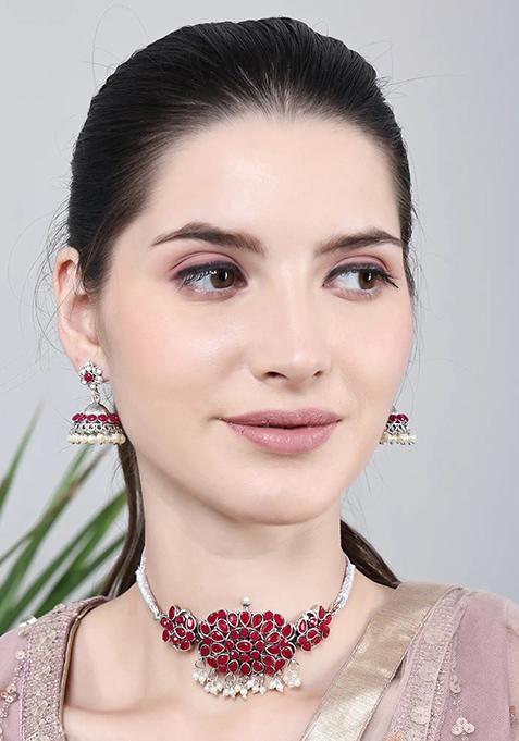 Pink Oval Stone Oval Pendant Choker