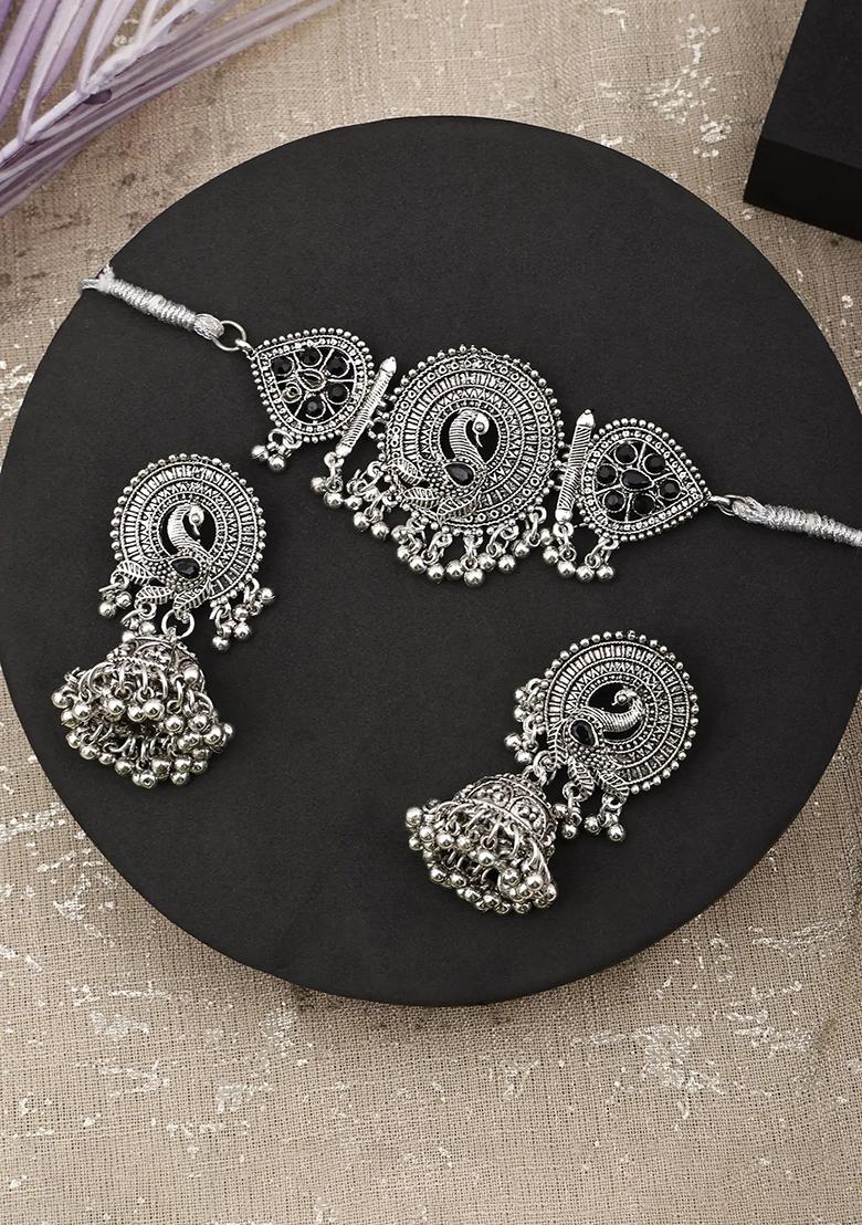 Black Double S Long And Peacock Choker Combo