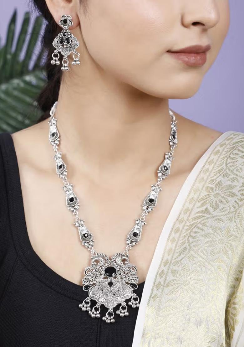 Black Double S Long And Peacock Choker Combo