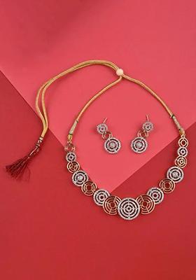 Ad Gold Silver Round Necklace Set