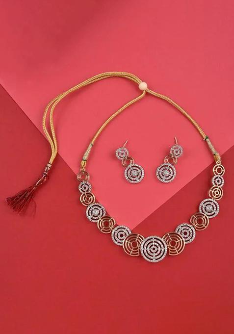 Ad Gold Silver Round Necklace Set