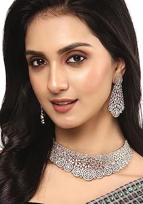 Ad Round Silver Necklace Set